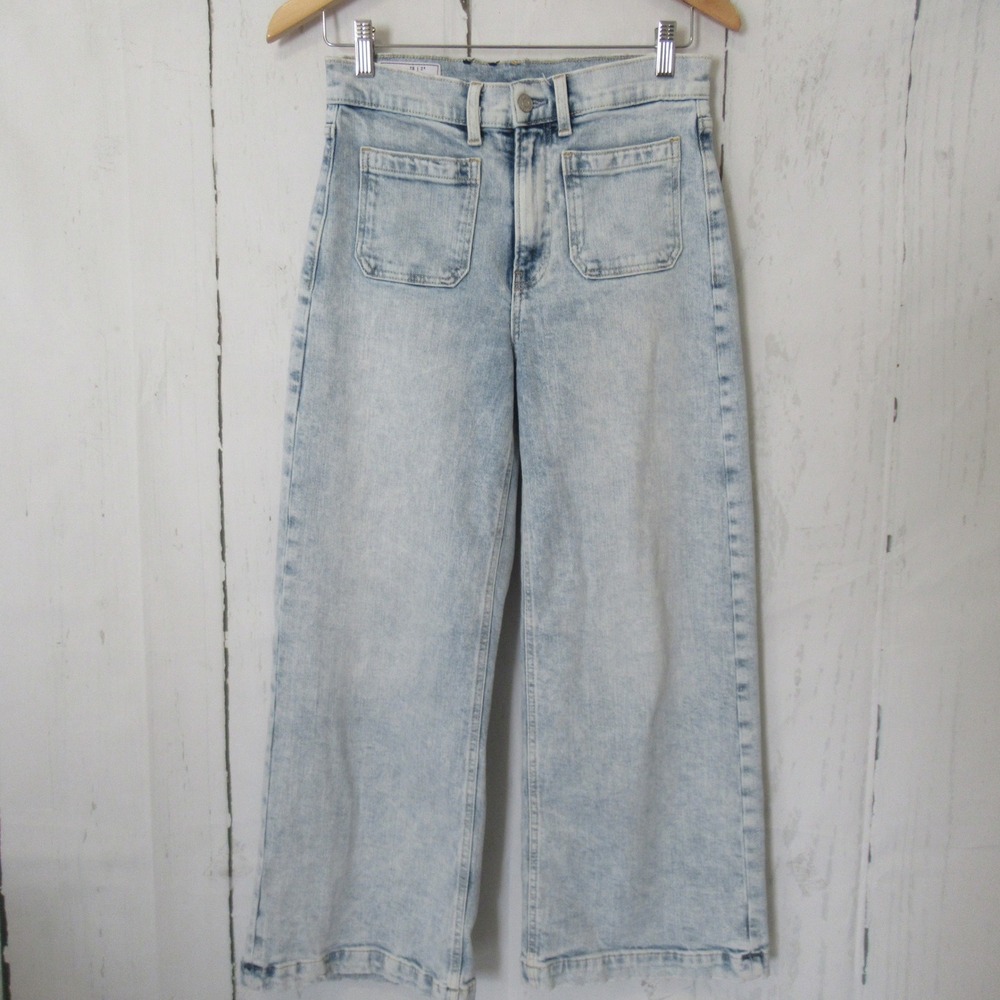 GAP Jeans 26 2 High Rise Stride Wide Leg Light Wash Ankle Patch Pocket Boho